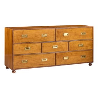 Baker Furniture Cherry and Brass Campaign Lowboy Dresser For Sale