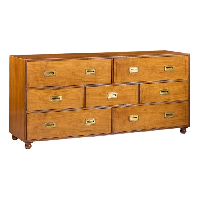 Baker Furniture Cherry and Brass Campaign Lowboy Dresser For Sale