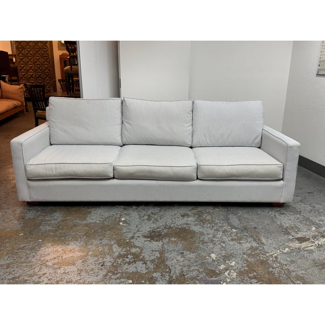 Design Plus Gallery presents a Bespoke Perennials Pinstripe Fabric Sofa from Serena & Lily. This inviting sofa is...