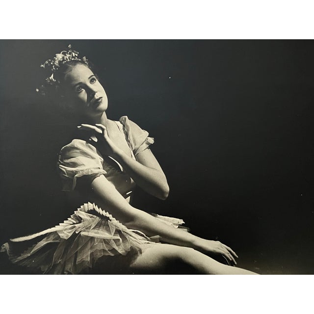 Original 1950s vintage black and white photograph of a ballerina. Measuring 16x20”
