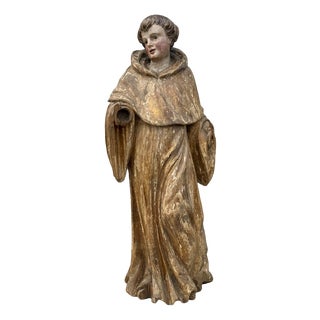 Large 18th Century Baroque Religious Carved Wooden Monk For Sale