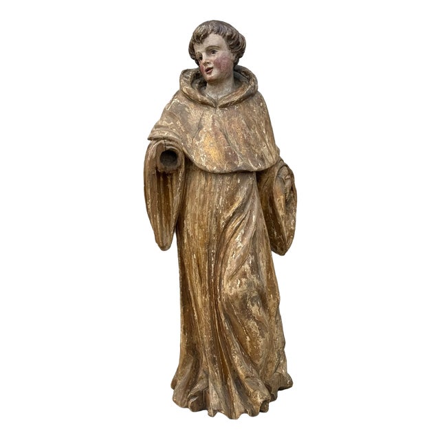 Large 18th Century Baroque Religious Carved Wooden Monk For Sale