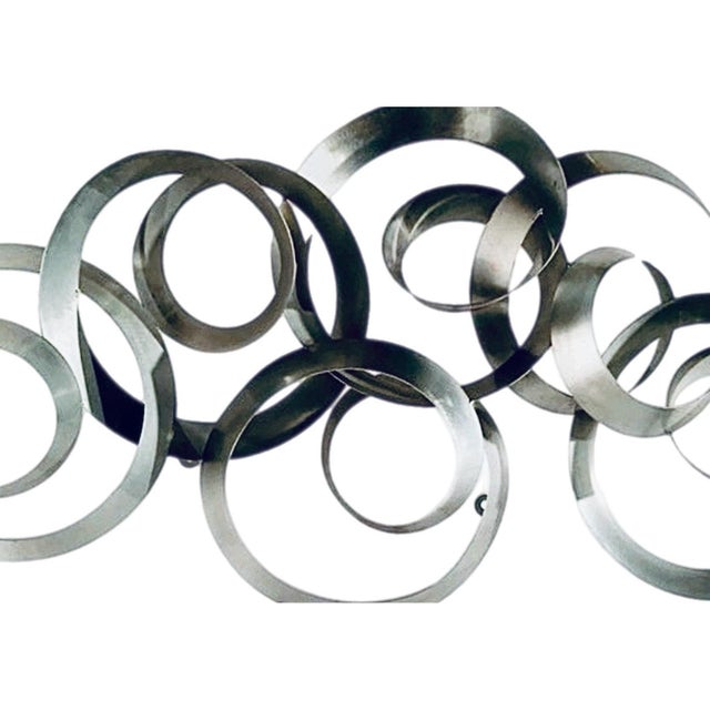 Chrome 1970s Curtis Jere Artisan House Brushed Aluminum "Continuity" 3 Dimensional Circles Abstract Art Wall Sculpture For Sale - Image 8 of 11