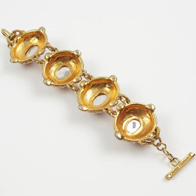 1980s Chantal Thomass Jeweled Bracelet Pearl and Red Cabochons For Sale - Image 5 of 9