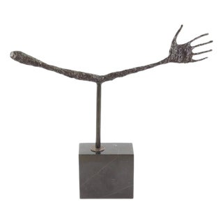 Modern Dark Sculpture of a Hand on Base, Bronze For Sale