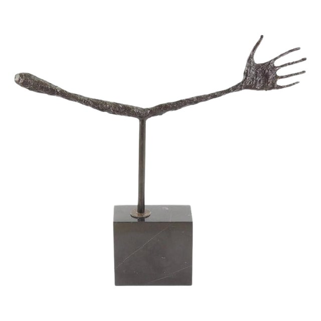 Modern Dark Sculpture of a Hand on Base, Bronze For Sale