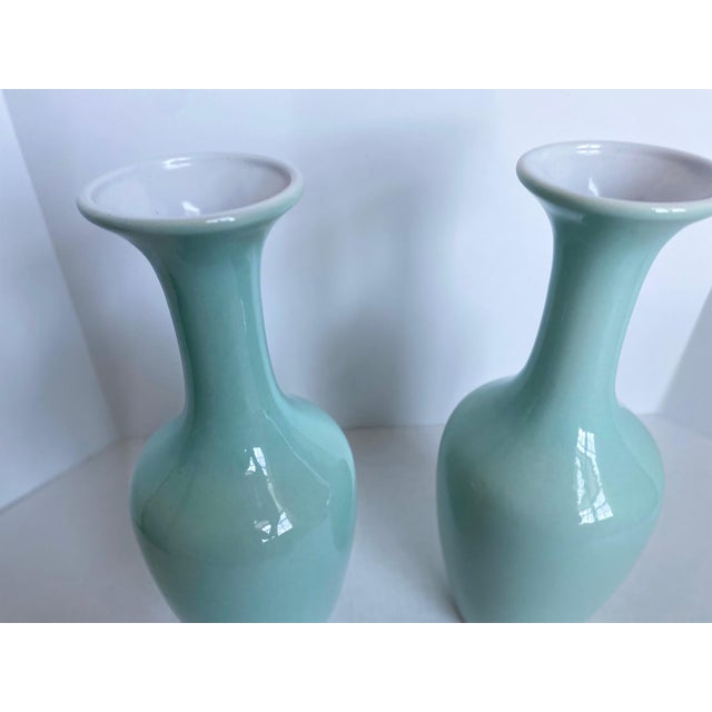 Vintage Celadon Chinese Longquan Vase - a Pair For Sale - Image 4 of 12