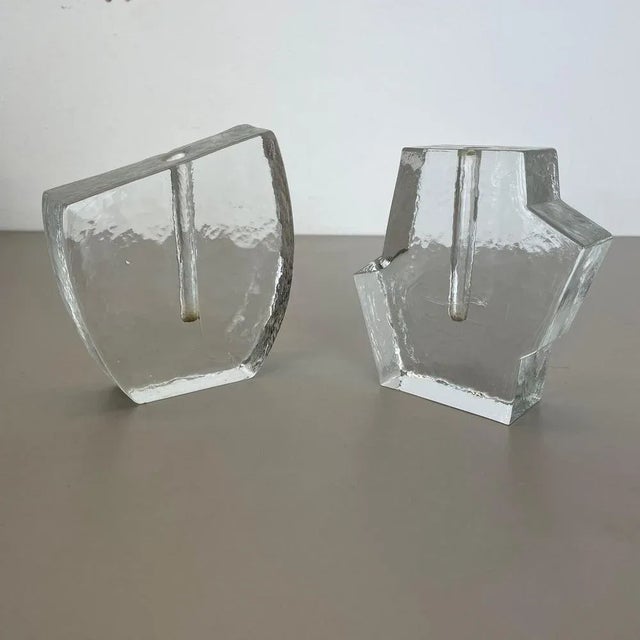 Brutalist German Rock Glass Vases attributed to Peill and Putzler, 1970s, Set of 2 For Sale - Image 17 of 18