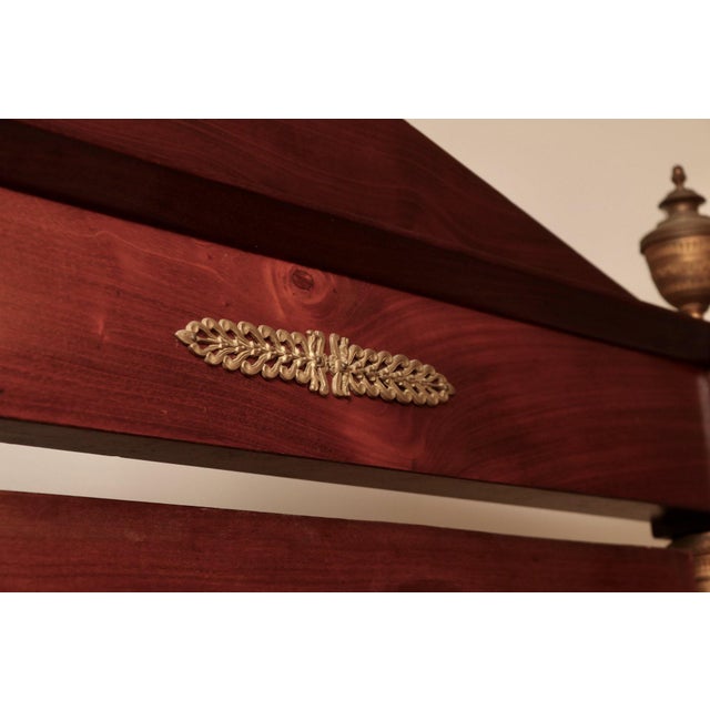 20th century French mahogany Empire style full-length cheval mirror with triangular pediment top with urn finials, turned...