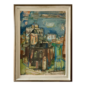 Elchanan Halpern, Large Abstract Israeli Tiberias Galilee Kinneret Oil Painting Elhanan Halpern