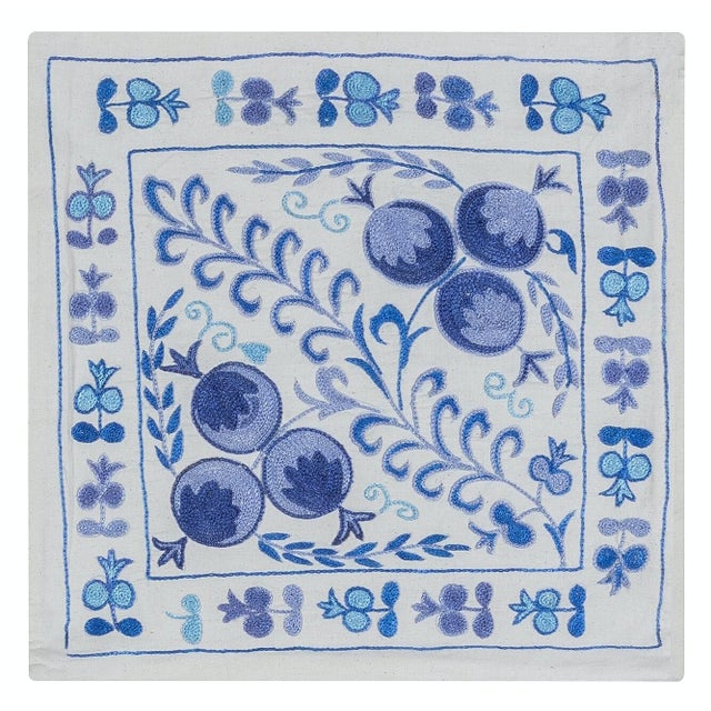 Suzani Textile Embroidered Silk Cushion Cover, Made in Uzbekistan. 17"x18" For Sale