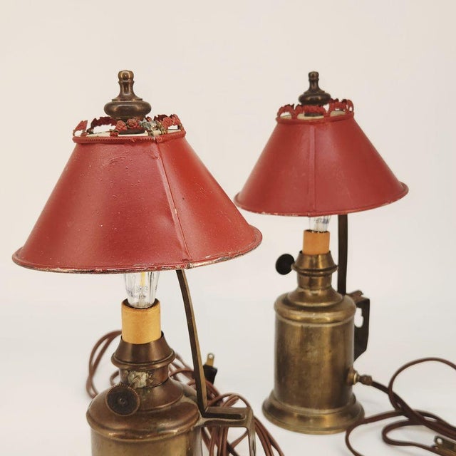Metal Pair of Lampe Pigeon Electrified Antique "Lampe Pigeon" French Oil Lamps For Sale - Image 7 of 12