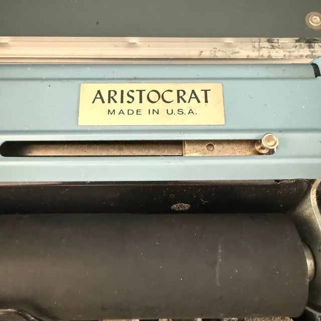 Mid-Century Modern 1950s Royal Aristocrat Blue and Cream Portable Typewriter With Case For Sale - Image 3 of 10