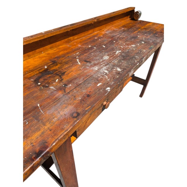Mid-20th Century Industrial Solid Wood Carpenter's Workbench Console Table For Sale - Image 15 of 18