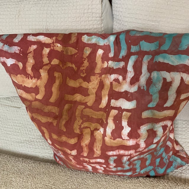 Brick Red Handmade Adire (Tie-Dye) Decorative Throw Pillow Cover For Sale - Image 8 of 12