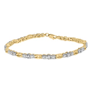 10k Yellow Gold 1.00 Cttw Diamond 3 Stone Link Bracelet (I-J Color, I1-I2 Clarity) -7.25" Inches For Sale