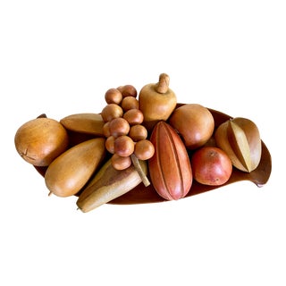 Mid Century Wooden Fruit, Vegetables & Tray - 11 Piece Set For Sale