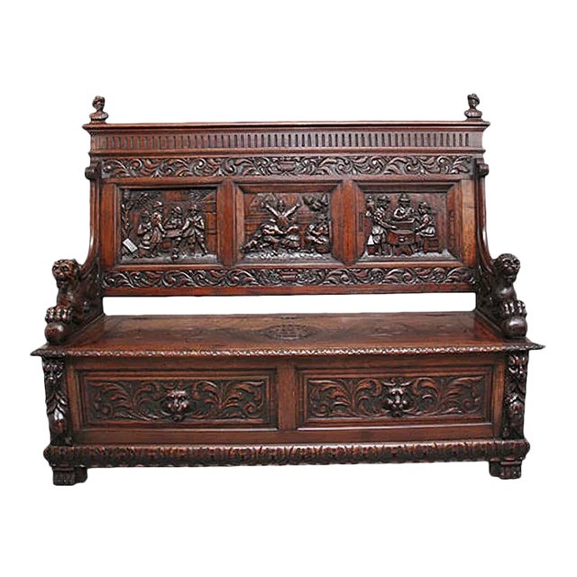 19th Century Oak Box Bench For Sale