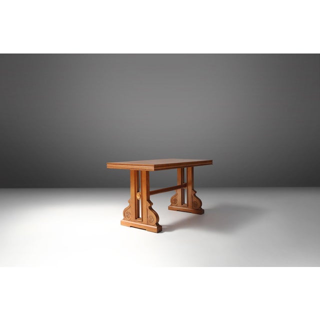 Art Deco Oak Coffee Table with Sculpted Details, Belgium, 1940s For Sale - Image 12 of 12