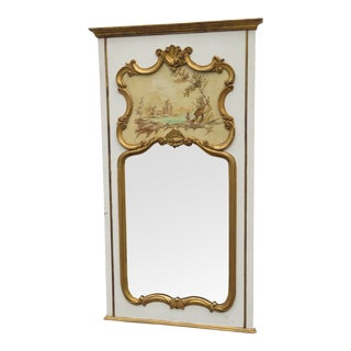 Early 1900s French Painted Trumeau Wall Fireplace Large Mirror For Sale