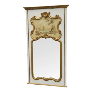 Early 1900s French Painted Trumeau Wall Fireplace Large Mirror