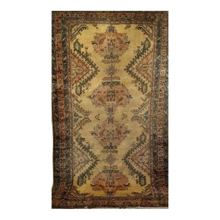 Vintage Turkish Oushak Rug, Geometric Pattern, Pale Yellow & Pink, 7' X 12' For Sale