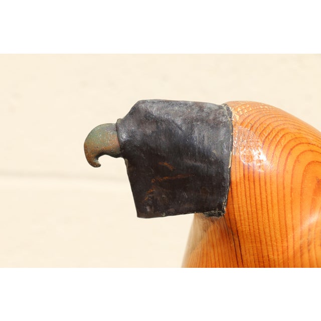 Vintage Sarreid Ltd. Hooded Falcon on Fist Sculpture | Hand-Carved Wood & Brass | Made in Spain, Circa 1970s For Sale In Los Angeles - Image 6 of 16
