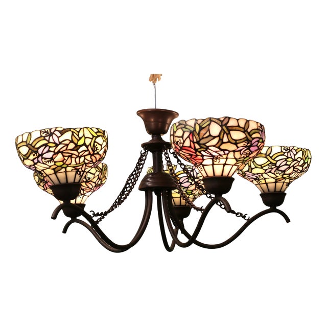 Large 5-Branch Chandelier in the style of Tiffany, 1960 For Sale