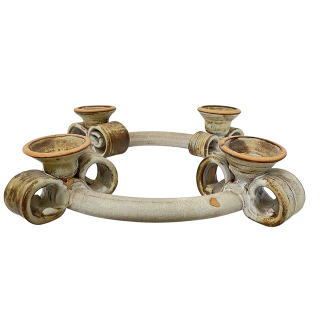 1970s Vintage Ceramic MCM Candlestick Holder Centerpiece for 4. Advent Wreath 17” For Sale - Image 5 of 9