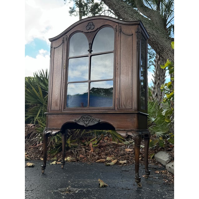 French Provincial Antique French Provincial Walnut Display Cabinet With Carved Details For Sale - Image 3 of 6
