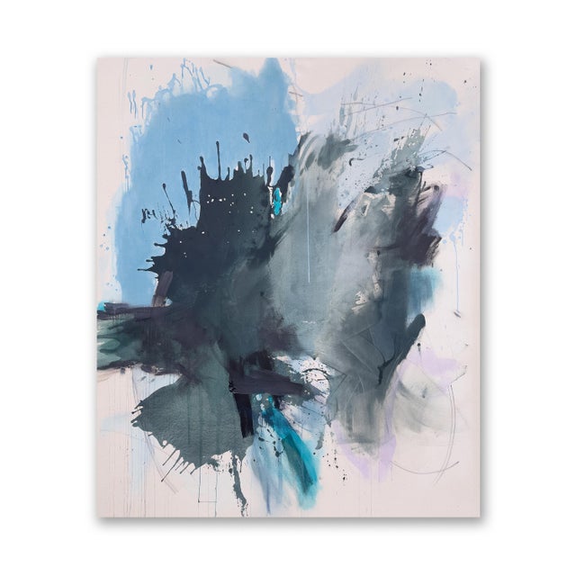 Acrylic, ink, and enamel on raw stretched canvas with gallery-wrapped edges. This layered multi-media artwork painted in...