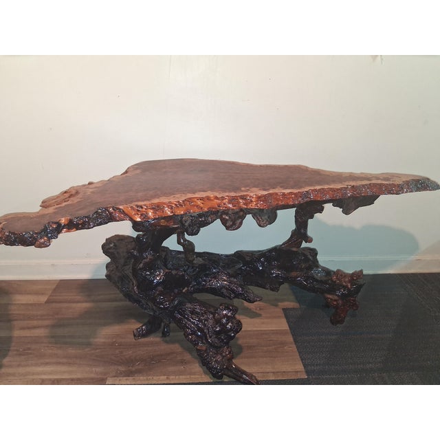 1960s Mid-Century Organic Modern Live Edge Redwood Burl Coffee Table With Sculptural Root Base For Sale - Image 5 of 5