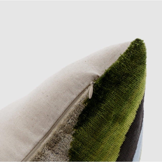 Handmade Retro Geometric Silk Velvet Throw Pillow, Green and Blue With Down Feather Insert For Sale - Image 4 of 6