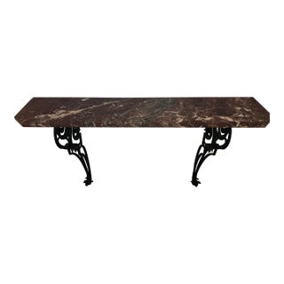 Vintage Wall-Mounted Console Table With Rosso Levanto Marble Top and Wrought Iron Brackets For Sale