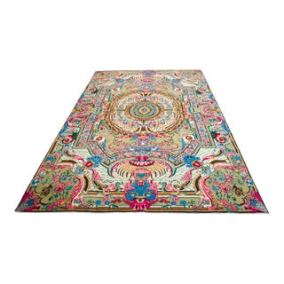 Vintage Hand-Knotted Aubusson Style Rug - Collector Piece, Artisan Made Living Room Office Decor 6x10 Ft Approx For Sale