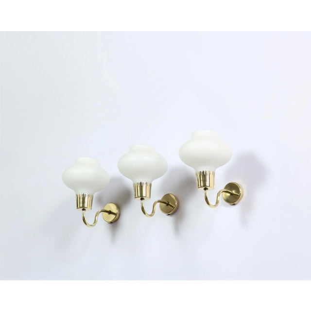Danish Modern Brass and Opaline Glass Sconces by Acton Bjorn, 1950s, Set of 3 For Sale - Image 6 of 12