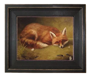 "Fox's Meal" Contemporary Reproduction Print on Canvas, Framed