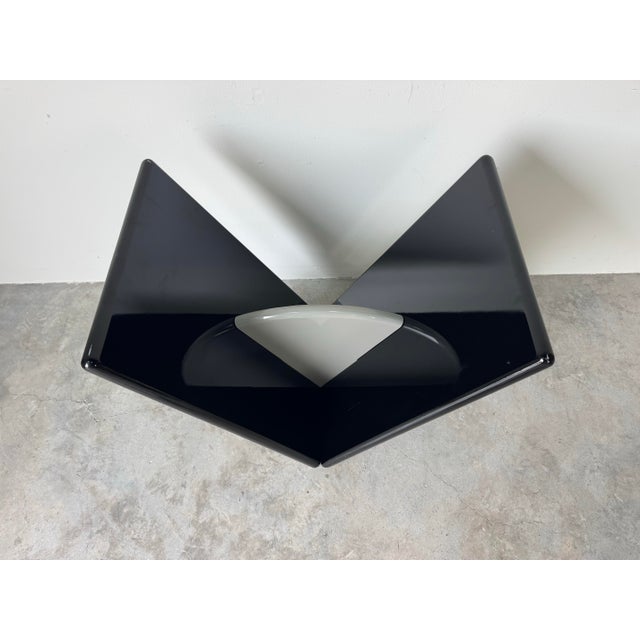 1980’s Postmodern Geometric v-Form Sculptural Black Lacquered Wood Dining Table Base For Sale - Image 4 of 12
