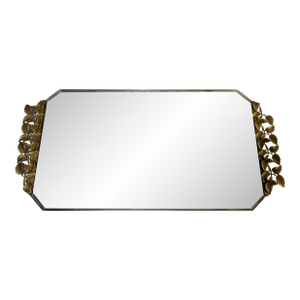 Vintage Vanity Mirror Tray With Leaves and Velvet Backing