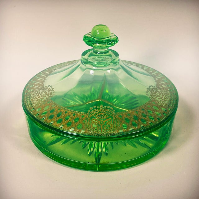 Antique 1920 S Green Depression Glass Uranium Vaseline Covered