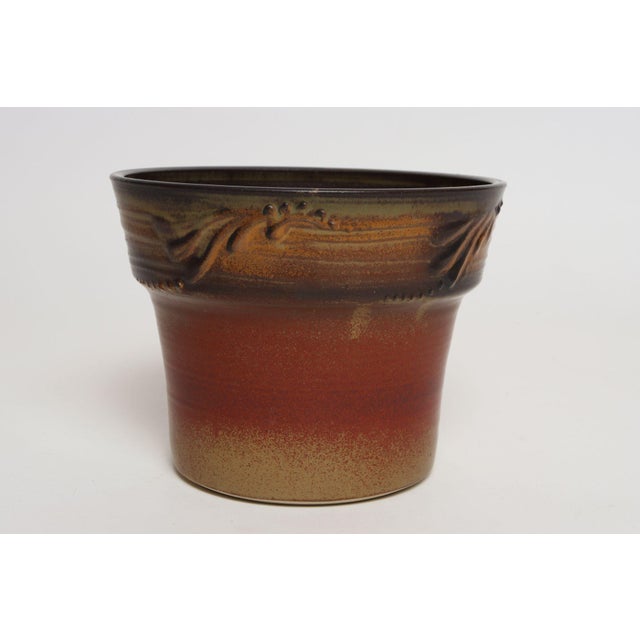 Mid-Century Modern Vintage Orange and Red Ceramic Planter With Botanical Relief by Deanna Nichols For Sale - Image 3 of 18