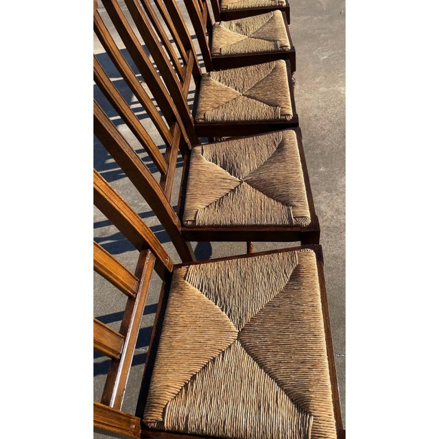 Brown Vintage Ladder Back Dining Chairs With Rush Seats- Set of 6 For Sale - Image 8 of 10