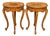 20th Century French Louis XV Carved Yew and Mahogany Floral Marquetry Side Tables (Pair) For Sale