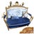 French Baroque Settee Sofa in Blue Velvet & Damask Fabric – Gold Leaf & Brass Carved Frame For Sale