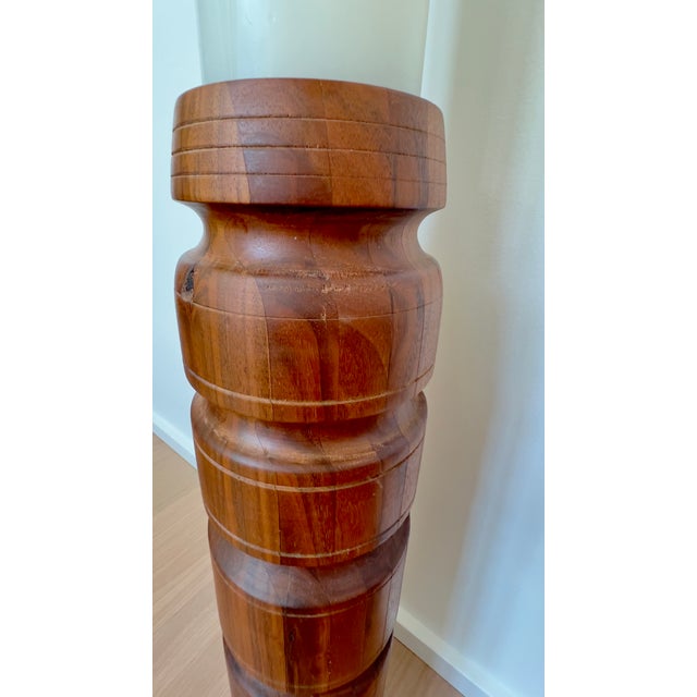 Monumental 24" Staved Teak Floor Candle Holder For Sale - Image 6 of 6