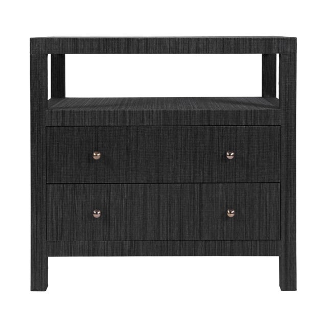 Textile Nora 28 in. W Raffia 2 Drawer Nightstand with Top Open Shelf, Charcoal Raffia For Sale - Image 7 of 11