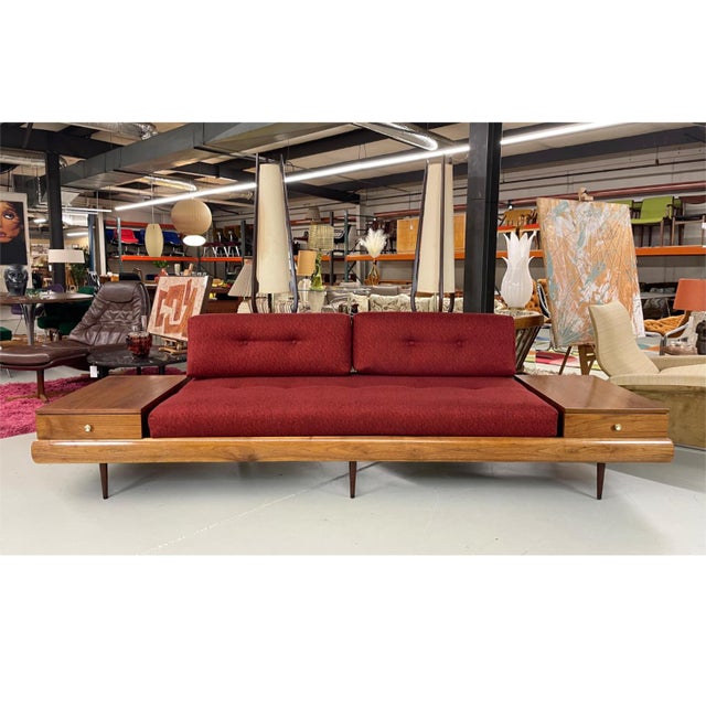 Adrian Pearsall 1709-S Style Platform Sofa With Floating Walnut End Tables For Sale - Image 6 of 15