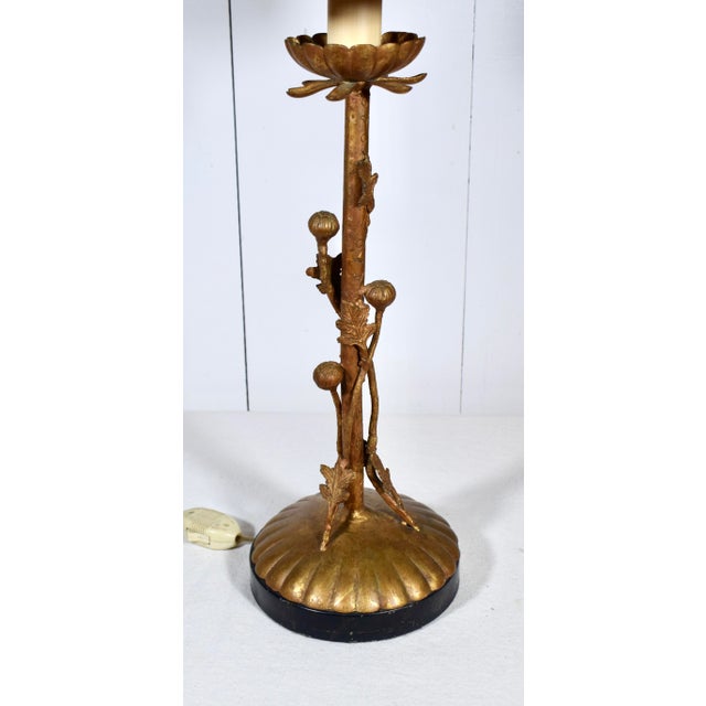 Iron metal Lotus flower table lamp with gilt gold finish, mid 20th Century production; Italy. Lovely ambient light with...