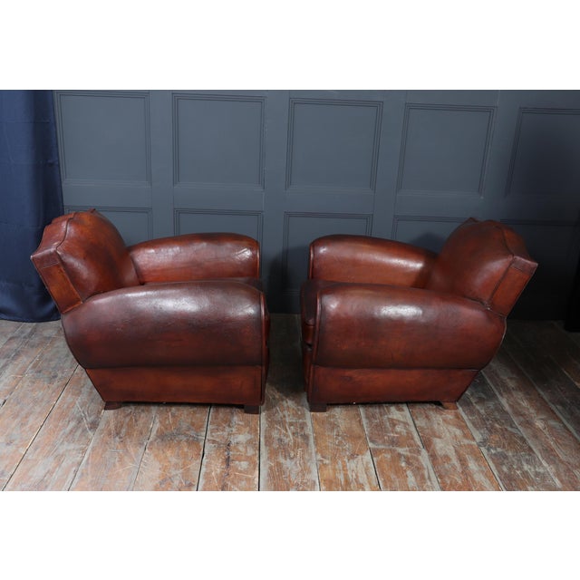 Art Deco French Moustache Back Leather Club Chairs, 1930, Set of 2 For Sale - Image 17 of 18