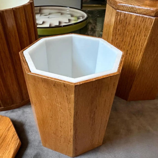 Brown Set of Three 1960s Scandinavian Style Wood European Ice Buckets For Sale - Image 8 of 10